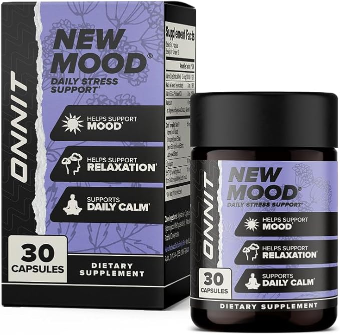 ONNIT New Mood Daily Stress Support Capsules, IGEN™ Non-GMO Tested, Sleep and Mood Support Supplement for Men and Women, Daily Stress Management Capsules, 30 Count