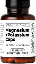 Santa Cruz Paleo Magnesium + Potassium Caps, Supplement for Men and Women, Paleo, Keto, Sugar & Gluten Free, Magnesium Glycinate 166mg and Potassium Citrate 38mg per Serving, American Made, 60 Caps