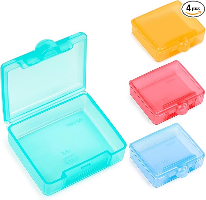 Sukuos Small Pill Box 4 pcs, Portable Travel Pill Organizer for Pocket Purse Cute Daily Pill Case Container for Vitamin Fish Oil Supplements, Easy to Open & Clean