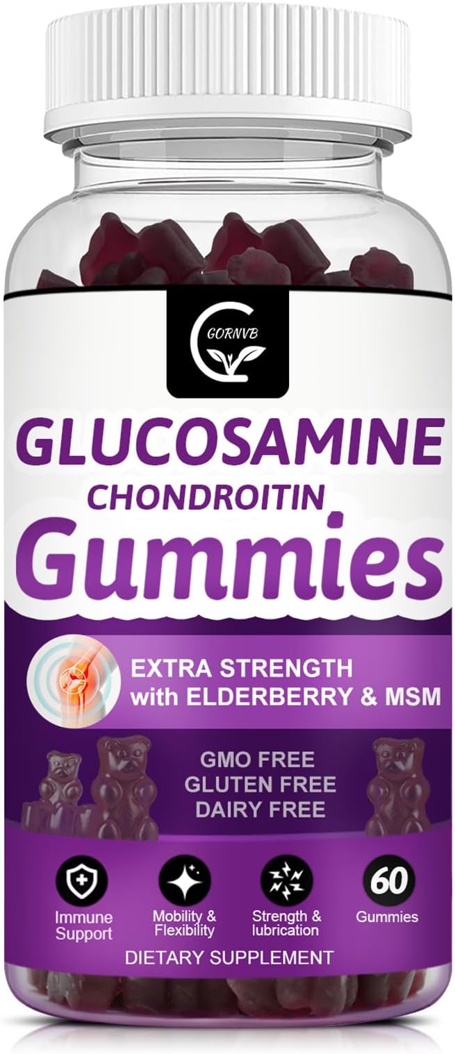 GORNVB Glucosamine Chondroitin Gummies with MSM & Elderberry – Extra Strength Mobility & Flexibility Support, Antioxidant Immune Supplement for Women & Men
