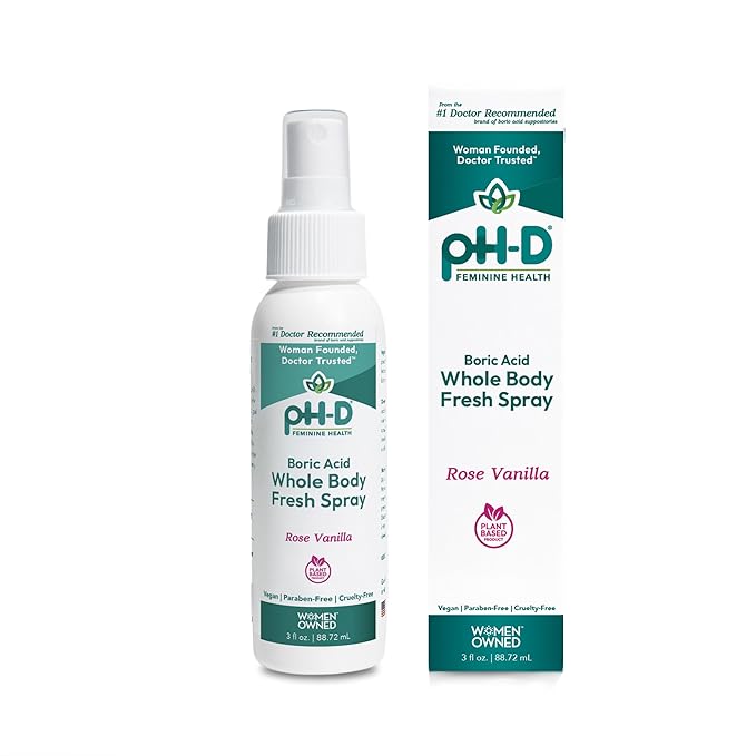 pH-D Feminine Health Support - Boric Acid Body Fresh Spray - Vegan, Paraben-Free, Plant Based - Rose Vanilla Scented - 3oz