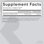 Sports Research® Biotin 5,000mcg with Organic Coconut Oil - Biotin (Vitamin B7) for Healthy Skin and Hair Support* - for Women and Men - Vegan, Non-GMO, Gluten & Soy-Free - 30 Veggie Softgels