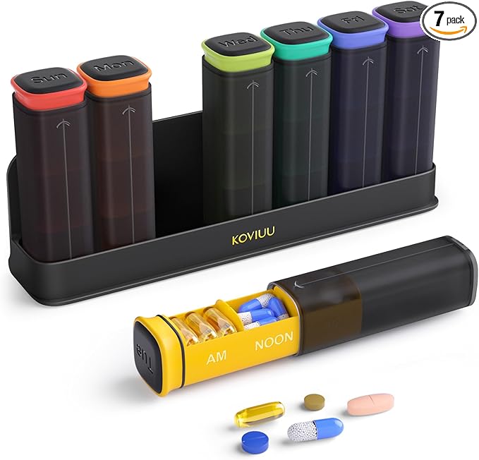 KOVIUU Weekly Pill Organizer 3X a Day, Detachable Pill Box 7 Day, Large 3 Times Daily Pill Case, Travel Pill Container Holder, Week Medication Dispenser Pillbox for Vitamin Supplement Medicine, Black