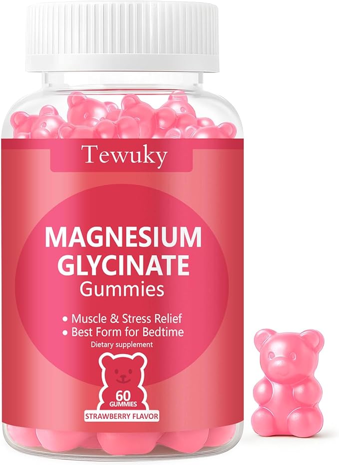 Magnesium Glycinate Gummies 500mg, Sugar-Free for Adults & Kids, Magnesium Gummy for Relaxation, Stress & Muscle Relief, Supports Bone & Nerve Health, Vegan, Pectin-Based, 60 Count, Strawberry Flavor