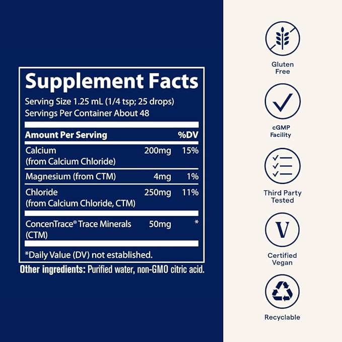 Trace Minerals Ionic Calcium - Liquid Ionic Calcium for Strong Bones - Healthy Nerves, Teeth & Muscle Function - Mineral Supplement - Vegan & Gluten-Free - 2 fl oz (48 Servings)