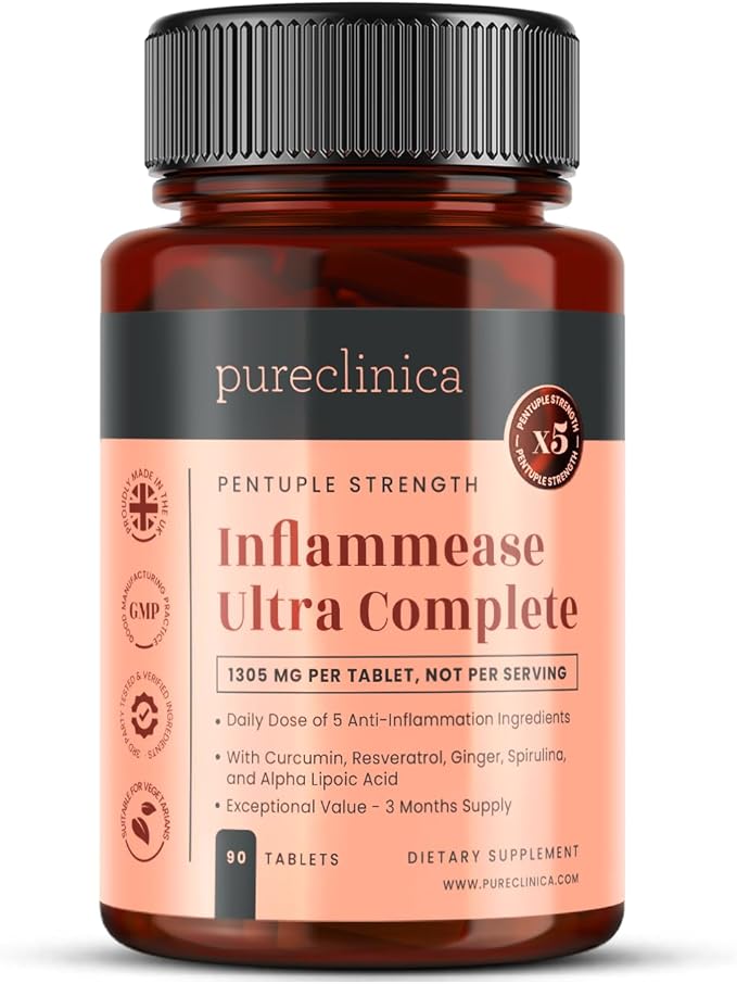 INFLAMMEASE Ultra Complete 1305mg – 90 Tablets (Turmeric Extract, Curcumin, Spirulina, Alpha Lipoic Acid, Resveratrol & Ginger Extract) – 3 Month Supply
