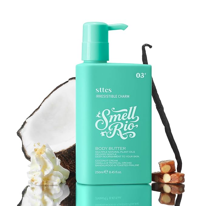 Sttes Smell Rio Body Butter 03# (Irresistible Charm) – 250ml Whipped Coconut Vanilla Body Cream with Tropical Orchid Scent, Jojoba & Coconut Oil Moisturizing Lotion, Caffeine for Firmer-Looking Skin