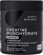 Sports Research® Creatine Monohydrate Powder w/Creapure® - Gain Lean Muscle, Improve Performance, & Support Workout Recovery* - 5g German Creatine · NSF Sport · Easy Mixing - 90 Servings (Unflavored)