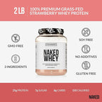 NAKED Strawberry Whey Protein Powder, Only 3 Ingredients, 25g Grass Fed Whey Protein Powder, Aid Muscle Growth & Recovery - 24 Servings