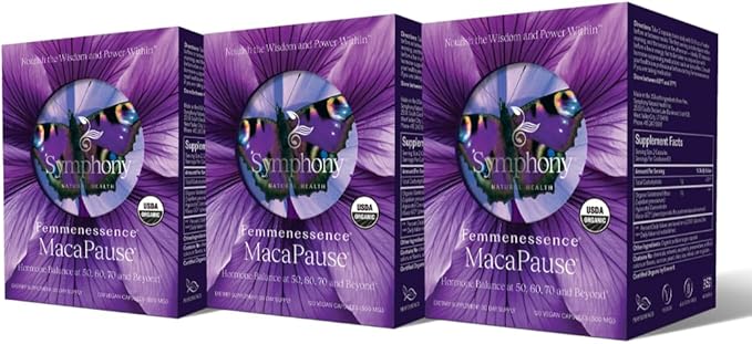 Femmenessence® MacaPause® – Clinically Proven Postmenopausal Organic Vegan Supplement for Natural Hormone Balance, Menopause Symptom Relief, Bone & Heart Health (360 Capsules, 90 Day Supply)