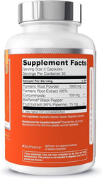 Essential Elements Turmeric Curcumin - Joint, Heart & Brain Support - with BioPerine for Optimal Absorption 1950 mg - 90 Count - 30 Servings