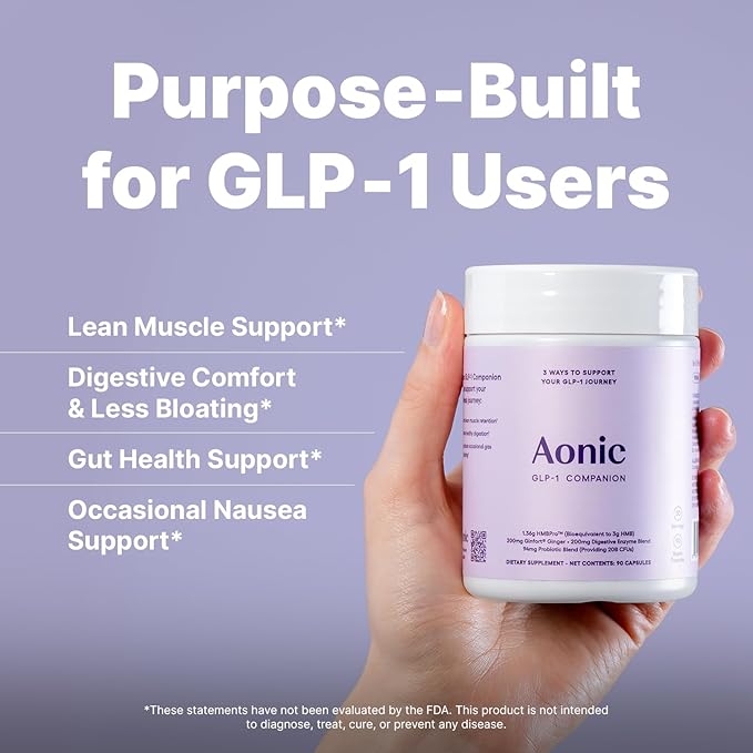 AONIC 3-in-1 GLP-1 Companion Supplement - HMBPro™ to Support Maintenance of Lean Muscle, probiotic and Enzyme Blend to Support Digestion, Ginger Extract to Help Reduce Nausea and Bloating (90 Caps)