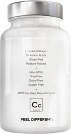Amen Multi Collagen Peptides Capsules with Hyaluronic Acid and Vitamin C - 5 Types of Collagen Protein Type I, II, III, V, X - Grass Fed Hydrolyzed - 18 Amino Acids - Collagen Supplement - 90 Pills
