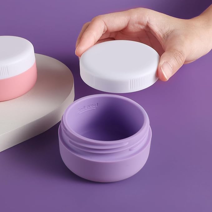 Kuangre Travel Containers for Toiletries, Silicone Cream Jars BPA-Free, Leak-proof 1.35oz Travel Size Containers, Portable Size Silicone Jars with Lid for Cosmetic Face Hand Body Cream (4 Pack)