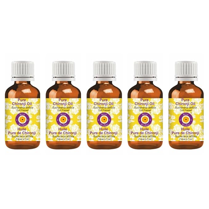 dève herbes Pure Chironji Oil (Buchanania latifolia) Cold Pressed (Pack of Five) 100ml X 5 (16.9 oz)
