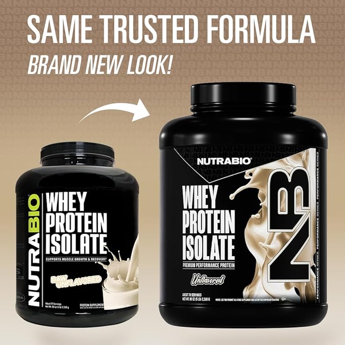 NutraBio 100% Whey Protein Isolate Protein Powder, 25g Protein with Complete Amino Acid Profile, Non-GMO, Soy & Gluten Free, Low Carb, Low Calorie Whey Protein Powder, Raw Unflavored, 5 Lbs