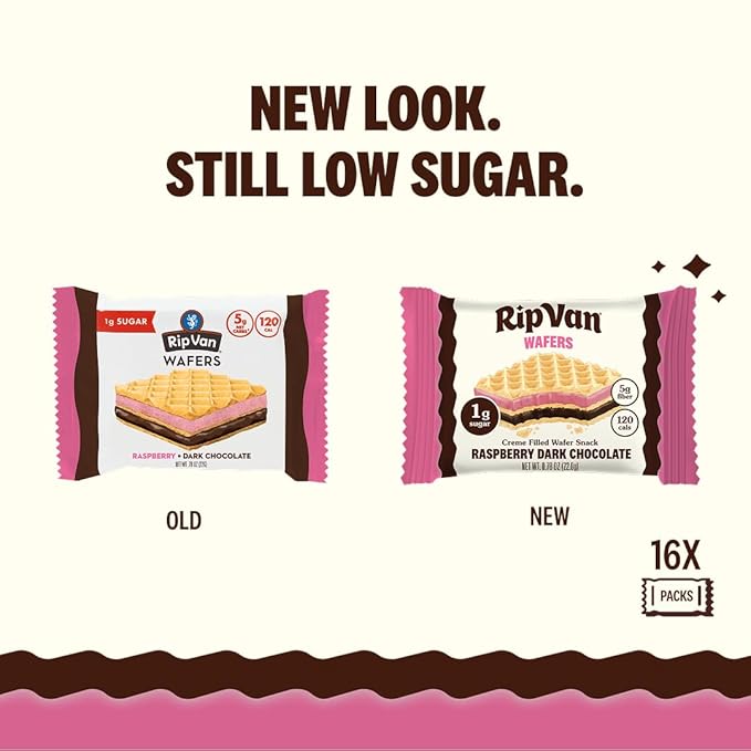 Rip Van Raspberry & Dark Chocolate Wafer Cookies - Healthy Snacks - Non GMO Keto Cookies - Keto Snacks - Low Carb, Low Sugar (1g), Low Calorie and Vegan Snack - 16 Count