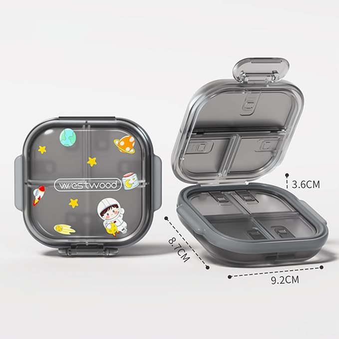 Travel Pill Organizer - Airtight Medicine Case for Traveling Portable Pharmacy Box with Labels Vitamin Container 7 Compartment Supplement Medication Holder Large Capacity Daily (Black)