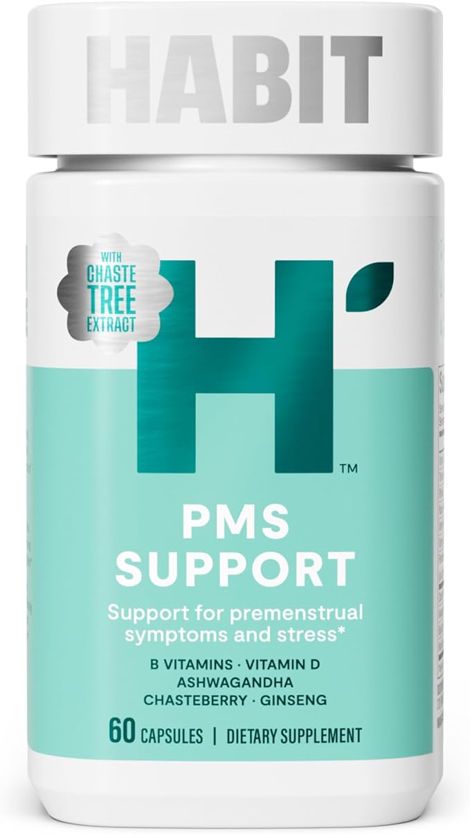 Habit PMS Support Supplement for Women (60 Capsules) - Supports Premenstrual Symptoms & Stress, Hormone Balance, Mood, B Vitamins, Vitamin D, Chasteberry, Ashwagandha, Gluten-Free, Non-GMO (1 Pack)
