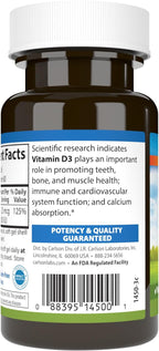 Carlson - Vitamin D3, 1000 IU (25 mcg), Bone Health, Muscle Health, Cholecalciferol, Vitamin D Supplements, Vitamin D3 Soft Gels, 60 Softgels