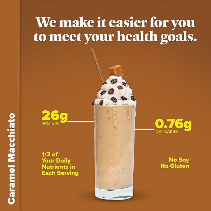 Keto Chow Caramel Macchiato - Keto Meal Replacement Shake Powder - Nutritionally Complete - Low Carb - Delicious Easy Meal Substitute - Protein Rich You Choose The Fat - Single Meal Sample