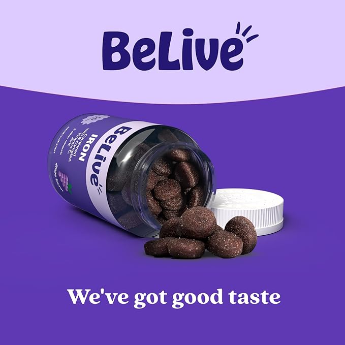 BeLive Iron Gummies - Multivitamin Supplement with Vitamin C, A, B & Zinc, Supports Blood Oxygen, Vegan Iron Supplements for Women, Men & Kids for Growth and Development - Grape Flavor | 1-Pack