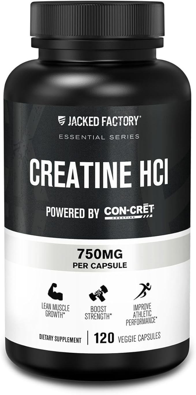 Jacked Factory Creatine HCl Capsules - CON CRET Creatine Pills 750mg - Lean Muscle Growth & Recovery, Boost Strength & Endurance, No Bloating or Cramps - 120 Capsules