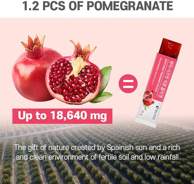 BOTO Beauty Secret Pomegranate Collagen 20g - Korean Beauty Collagen Jelly Stick, Low Molecular Fish Collagen, Pomegranate Flavored - Packs of 15