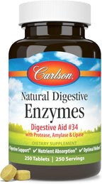 Carlson - Natural Digestive Enzymes, Digestive Aid #34 with Protease, Amylase & Lipase, Digestive Support, Nutrient Absorption & Optimal Wellness, 250 Tablets
