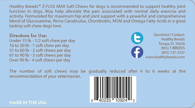 Healthy Breeds Irish Setter Z-Flex Max Hip & Joint Soft Chews 100 Count