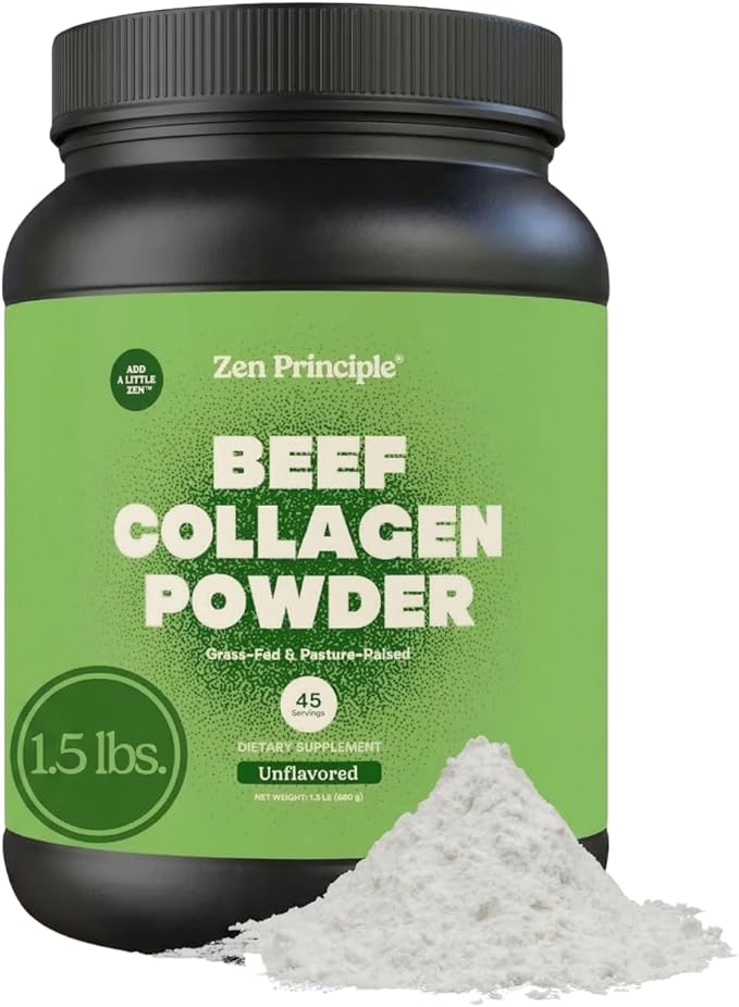 Zen Principle Grass-Fed Agglomerated Hydrolyzed Collagen Peptides 1.5 lb. Anti-Aging Protein Powder for Healthy Hair, Skin, Joints. Paleo Friendly, GMO and Gluten Free, Pasture-Raised Bovine.