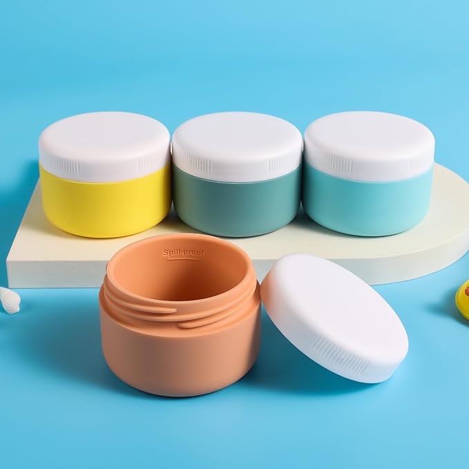 Kuangre Travel Containers for Toiletries, Silicone Cream Jars BPA-Free, Leak-proof 2oz Travel Size Containers, Portable Size Silicone Jars with Lid for Cosmetic Face Hand Body Cream (4 Pack)