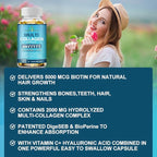 TheraSuva Multi-Collagen Complex + Biotin + Vitamin C – Types I, II, III, V & X – Natural Supplement for Hair, Skin, Nails & Joint Support, 2 Month Supply, 120 Softgels