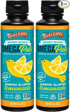 Barlean's Omega Pals Chirpin' Slurpin' Lemonade Flavored Omega-3 for Kids, Yummy Children's Liquid Fish Oil Supplement with 540 mg of EPA and DHA Fatty Acid for Brain & Eye Health, 8 oz, 2 Pack