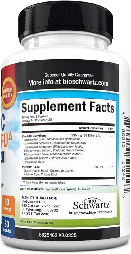 Probiotic 65 Billion - Probiotics with Prebiotic for Women & Men - Lactobacillus Acidophilus Digestive Health Capsules - Targeted Release Technology - Shelf Stable Supplement Non-GMO Dairy Free-30ct