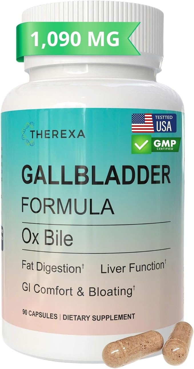 Ox Bile Supplements for No Gallbladder - Ox Bile Digestive enzymes, Purified Bile Salts, Gallbladder Supplements Complex Formula, 90 Capsules