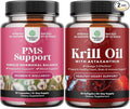 Bundle of PMS Support Supplement for Women – Hormone Balance for Period Cramps Ease, Menopause Bloating, Mood Swing and Krill Omega 3 Fish Oil Softgels 500mg - Concentrated Krill EPA & DHA Supplement