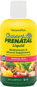 NaturesPlus Source of Life Prenatal Liquid - Tropical Fruit Flavor - 30 fl oz - Multivitamin & Mineral Supplement with Iron - Nutritional Support for Pregnancy - Gluten Free, Vegetarian - 30 Servings
