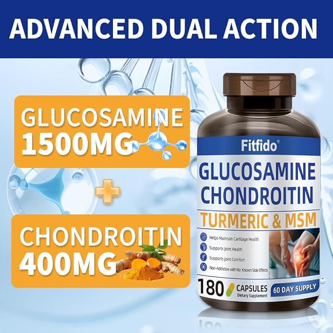 Glucosamine Chondroitin MSM and Turmeric Supplement - Used for Cartilage & Joint Health & Flexibility - for Women & Men - Non-GMO, Gluten Free, 180 Capsules