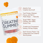 Bear Balanced Creatine Gummies for Men & Women - Creapure® Creatine Monohydrate, L-Theanine, L-Tyrosine & B12 for Muscle Growth, Strength, Focus, Energy & Health - Low Calorie, Sugar-Free, & Vegan