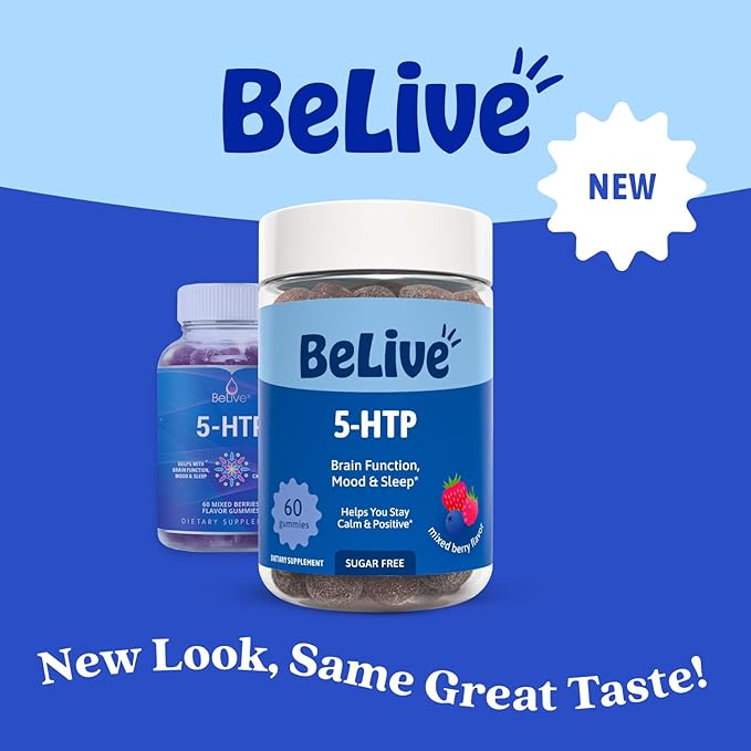 BeLive 5-HTP Gummies – 2 Pack - 120 Ct I 5HTP Calming Gummies for Heightened Focus, Relaxation & Rest for Adults | Vegan - Mixed Berries Flavor