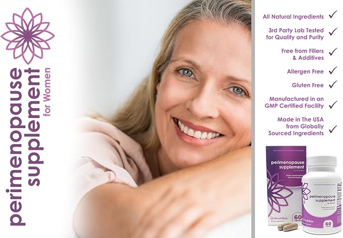 VH Nutrition Perimenopause Supplement for Women | Hot Flash, Mood, and Menstruation Cycle Support | 100% Herbal Formula: Black Cohosh, Vitex, & Shatavari. No Additives, or Fillers