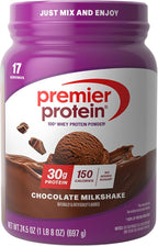 Premier Protein Powder, Chocolate Milkshake, 30g Protein, No Added Sugar, 100% Whey Protein, Keto Friendly, Soy & Gluten Free, 24.5 oz (17 Servings)