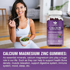WOGORGT Calcium Magnesium Zinc Gummies with Vitamin D3 - High Absorption Complex Calcium Supplement with Sea Moss, Elderberry for Bone, Muscles, Immune, Mood & Sleep Support, Vegan - 60 Gummies