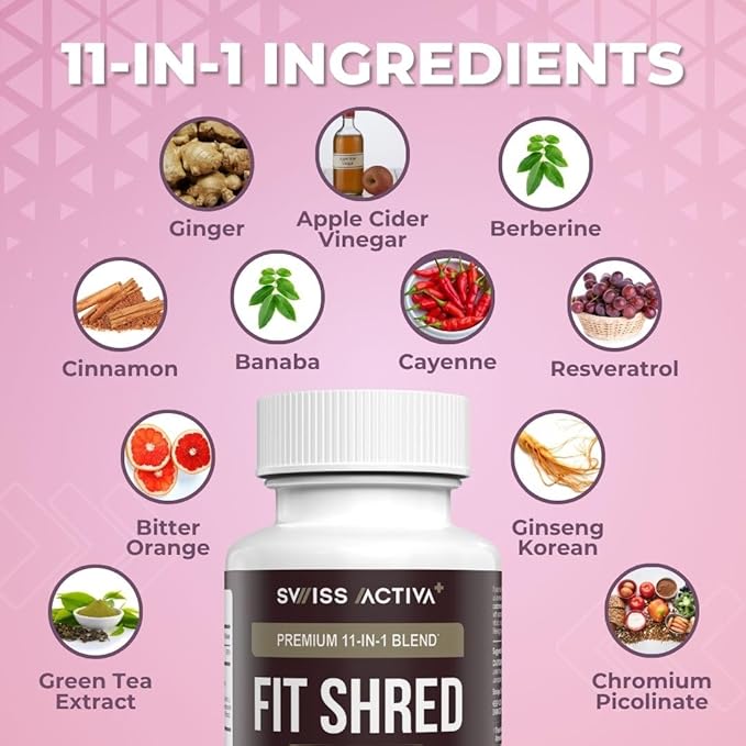 Swiss Activa+ Labs Fit Shred | 11-in-1 Weight Management Herbal Supplement for Energy, Digestive Support & Daily Wellness | Metabolism Booster | Non-GMO, Veg, Natural Ingredients | 30-Day Supply