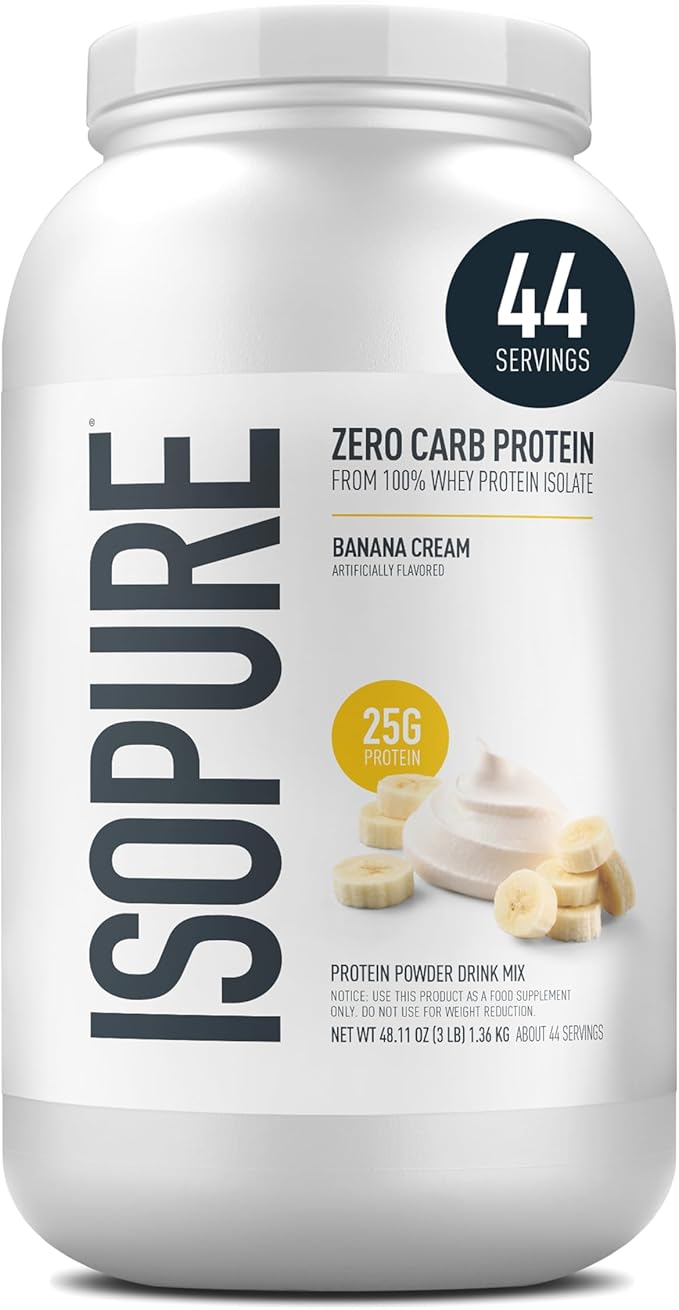 Isopure Zero Carb 100% Pure Whey Isolate Protein Powder, Gluten Free, With Vitamins, Banana Cream, 25g Protein Per Serving, 3 Lbs, 44 Servings (Packaging May Vary)
