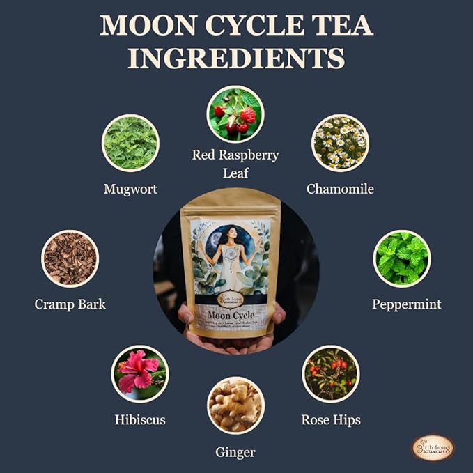Birth Song Botanicals Organic Moon Cycle Menstrual Tea for Women, Herbal Period Cramp & PMS Relief, Hormone Balance, Bloat & Cycle Support Raspberry Leaf, Mugwort & Chamomile 30 Servings