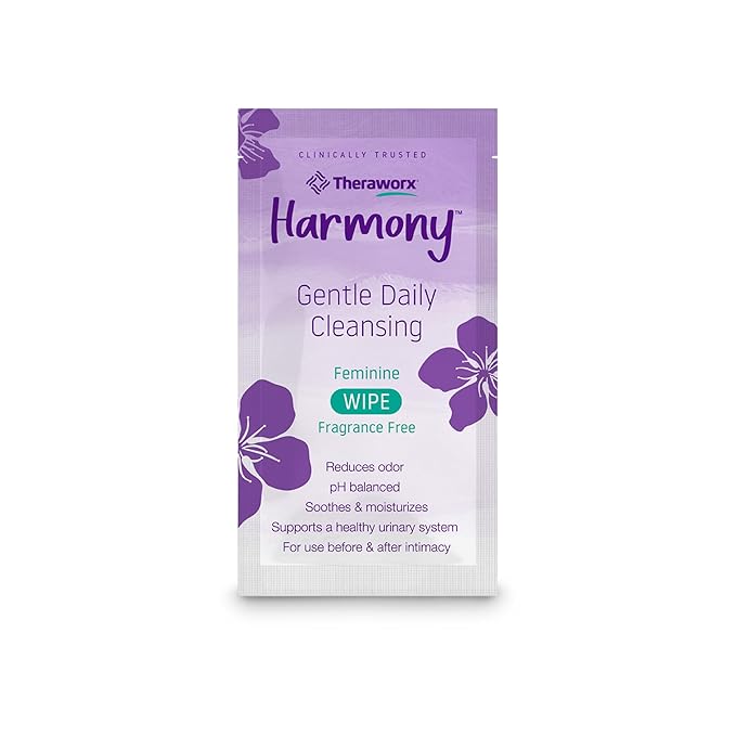 Theraworx Harmony Gentle Daily Cleansing Feminine Wipes Fragrance Free, Reduces Odor, Individually Wrapped, Travel Size – 15 Count