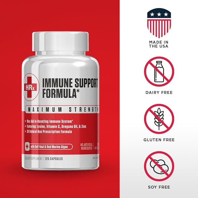 Re+Gen Nutrition Immune Support Supplement for Adults, Natural Capsules with Zinc, Vitamin C, L lysine Amino Acid & Oregano Oil for Strong Immunity Health in Men & Women, 120 Capsules