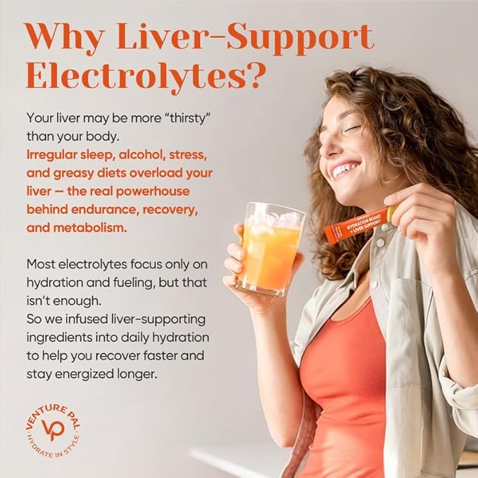 Venture Pal Hydration Packets + Liver Support- Liquid Daily IV Electrolyte Powder Packets with 7 Electrolytes & 5 Vitamins, Milk Thistle + L-Theanine | Sugar-Free | Keto Friendly | Vegan, 16 Sticks